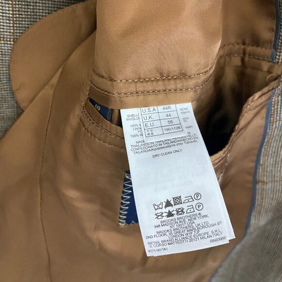 Brooks Brothers 1818 Fitzgerald 100% Wool Suit Jacket Size 44R Brown Blue Plaid - Picture 9 of 16